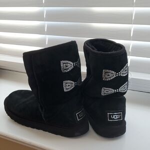 UGG | Black Boots with Rhinestone Bow Accents
